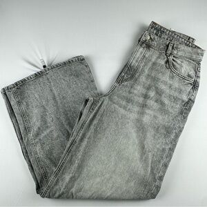 PRIMARK Women Wide Leg High Waisted Denim Jean Grey Wash